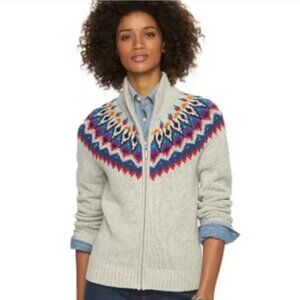 Chaps Fair Isle Full-Zip Mock-neck Sweater Sz Petite M #291T